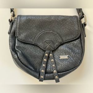 Roxy vintage Y2k black crossbody purse saddle bag faux leather multi-pocket zip